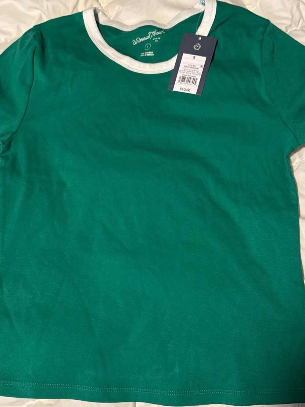 Universal Thread Green Short-Sleeve Ringer Tee with White Trim